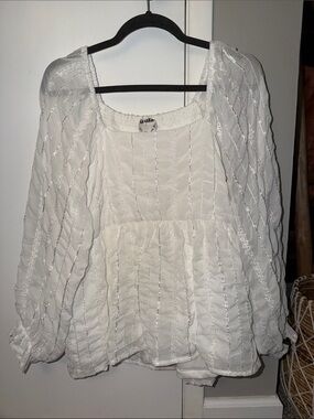ARULA White Peasant Blouse with Shimmer Stripe Detail